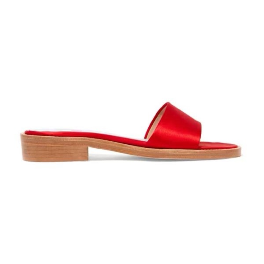 MR by Man Repeller Leandra Medine Red Satin Slides Sandals Women’s Size 8